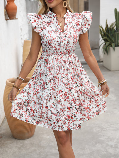 Sommerliches Minikleid mit Blumenmuster, Rüschen und Kragen – Für Damen