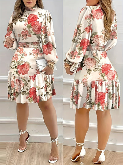 Elegantes, leichtes Kleid mit Blumenmuster - einfarbig