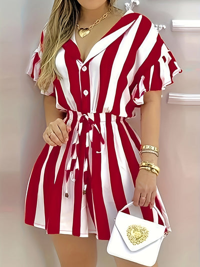 Elegantes kurzärmeliges Kleid mit geripptem Taillenband