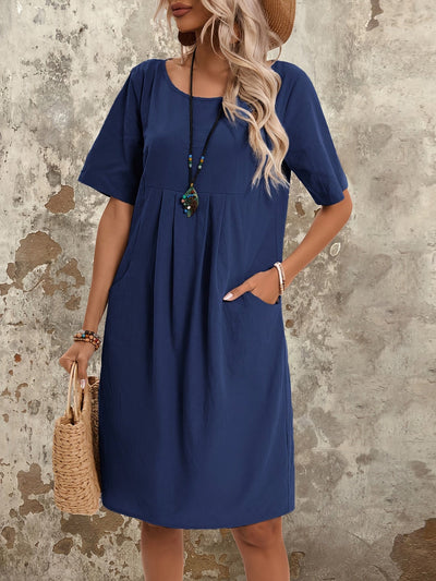 Baumwollkleid mit Taschen, kurze Ärmel für alle Jahreszeiten
