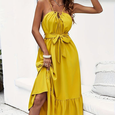 Ärmelloses Trägerkleid mit Volant – Eleganter A-Linien-Schnitt, ideal für Urlaub, Hochzeiten, Trauungen und festliche Anlässe.