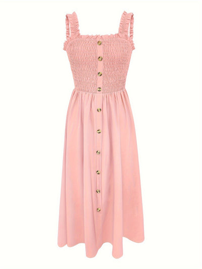 Sommerkleid mit Knopfleiste und eckigem Ausschnitt – mit Trägern