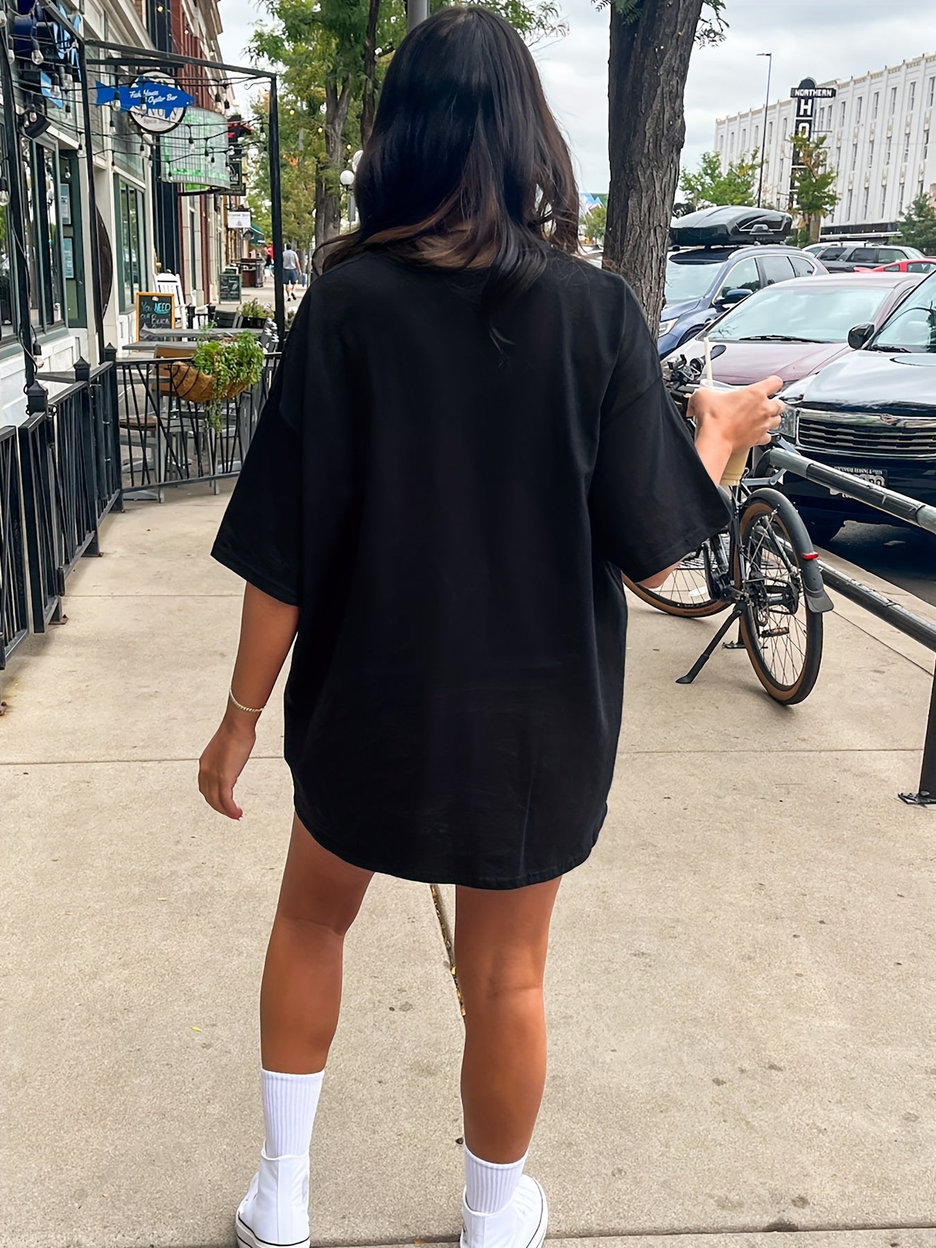 Kurzärmeliges einfarbiges Kleid für Frauen Schwarz Grün