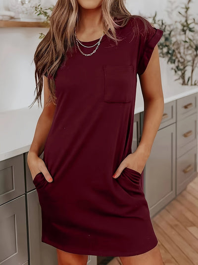 Damen Midikleid für den Alltag mit Fledermausärmeln und praktischen Taschen