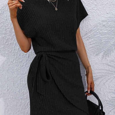 Damen Midikleid mit Fledermausärmel und elegantem Stilknoten