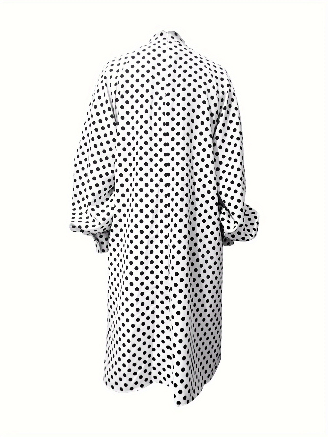 Polka Tupfen Kleid Elegantes Langarm Mini Kleid mit Stehkragen