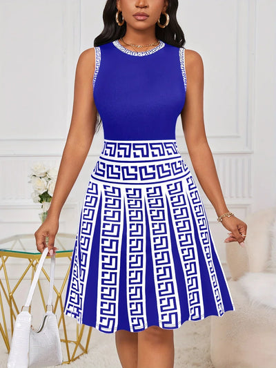 Sommerkleid mit geometrischem Print – ärmellos, elastische A-Linie