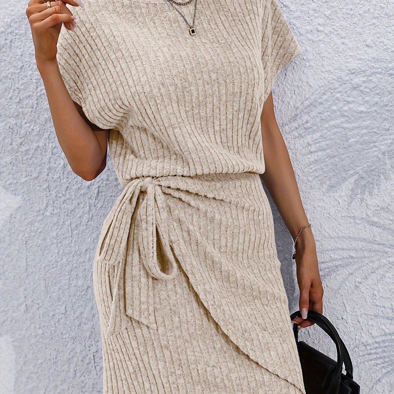 Damen Midikleid mit Fledermausärmel und elegantem Stilknoten