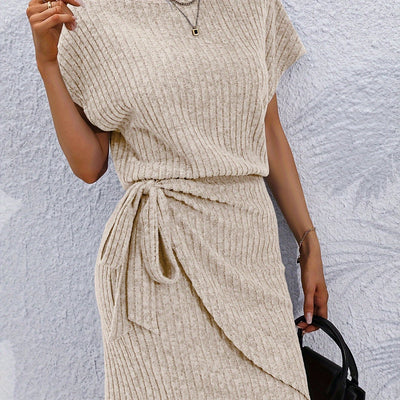Damen Midikleid mit Fledermausärmel und elegantem Stilknoten