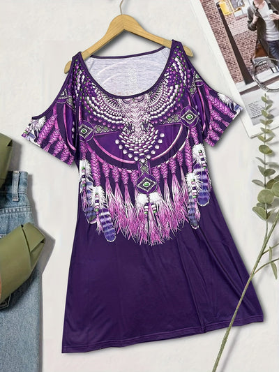 Damen Kleid mit ethnischem Adlerdruck im Western-Stil