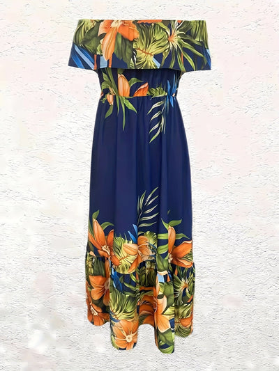 Tropisches Maxikleid mit offenen Schultern