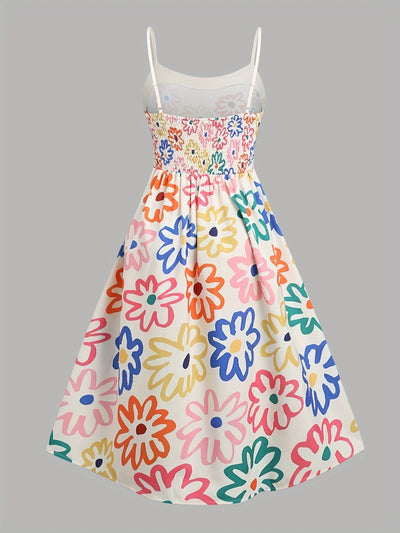 Weißes Maxikleid mit Blumenmuster, Carmen-Ausschnitt und Rüsche