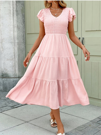 Rosa Eudomine - Ärmelloses Kleid mit Volants - Leichtes Polyester