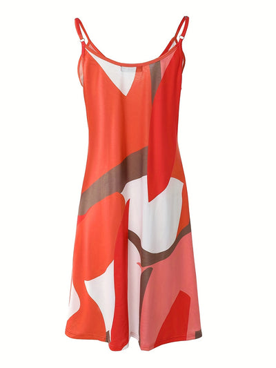 Midi-Kleid mit abstraktem Muster, orangefarben, Casual, mit V-Ausschnitt