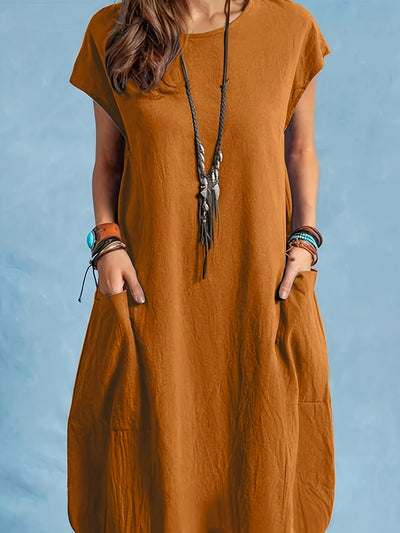 Elegantes Midi-Kleid mit Fledermausärmeln & Taschen