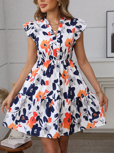 Sommerliches Minikleid mit Blumenmuster, Rüschen und Kragen – Für Damen