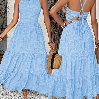 Damen Urlaubskleid, leicht, Maxi A-Line für den Strand, blau