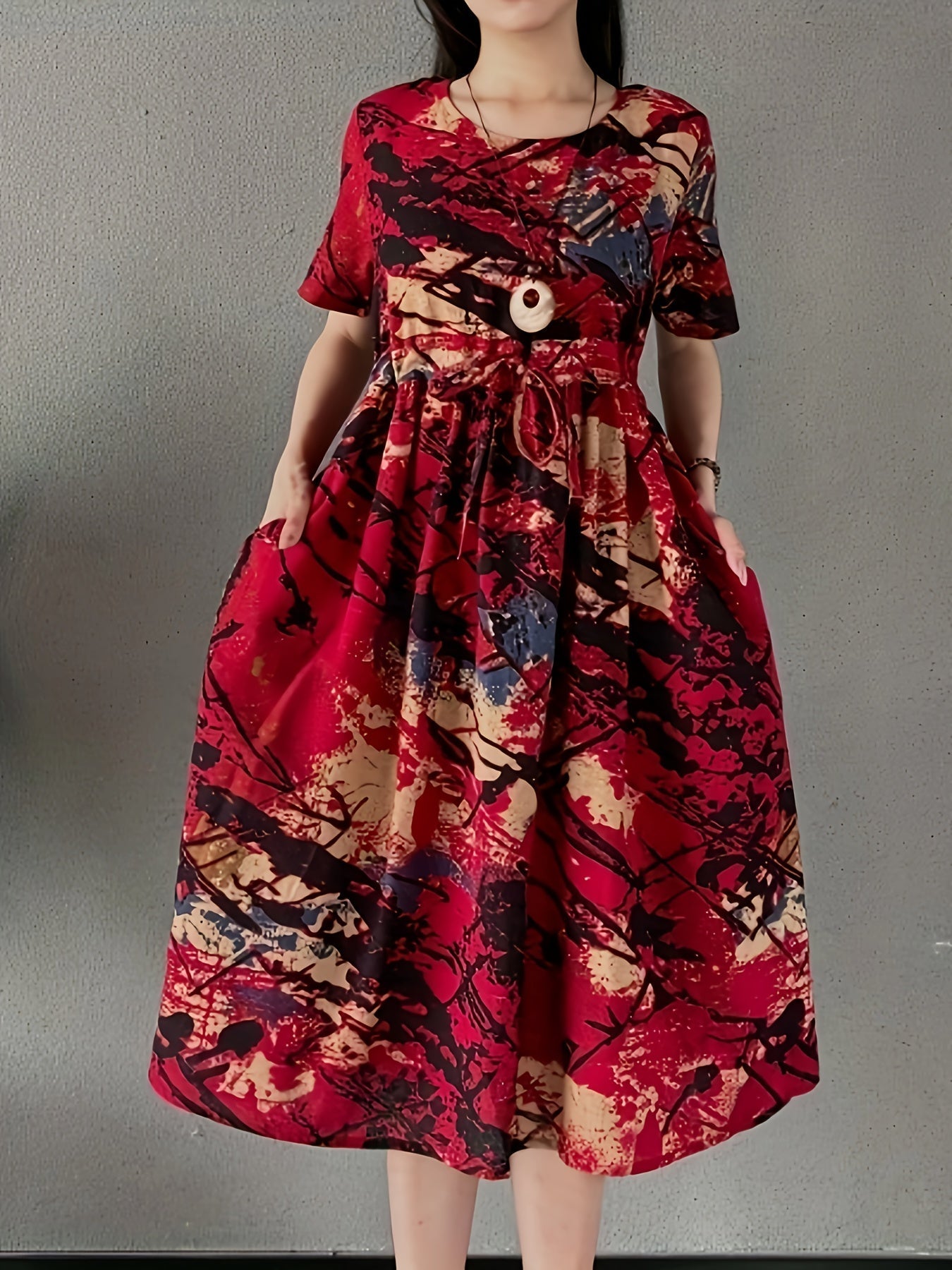 Damen-Leinen-Sommerkleid – Elegante A-Linie, Rundhals, Luftig & Bequem für Alltag & Freizeit