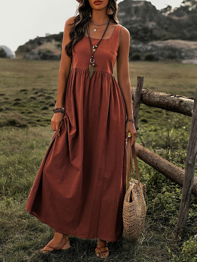 Atmungsaktives, maschinenwaschbares braunes Sommerkleid
