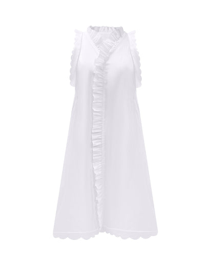 Ärmelloses Sommerkleid aus eleganter rosa-weißer Spitze und Plissee
