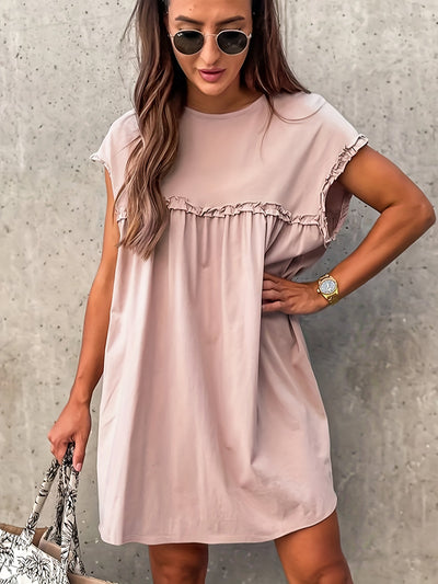 Damen Kleid mit Volants, lockerer Schnitt und sommerliches Minikleid in hellrosa Farbton