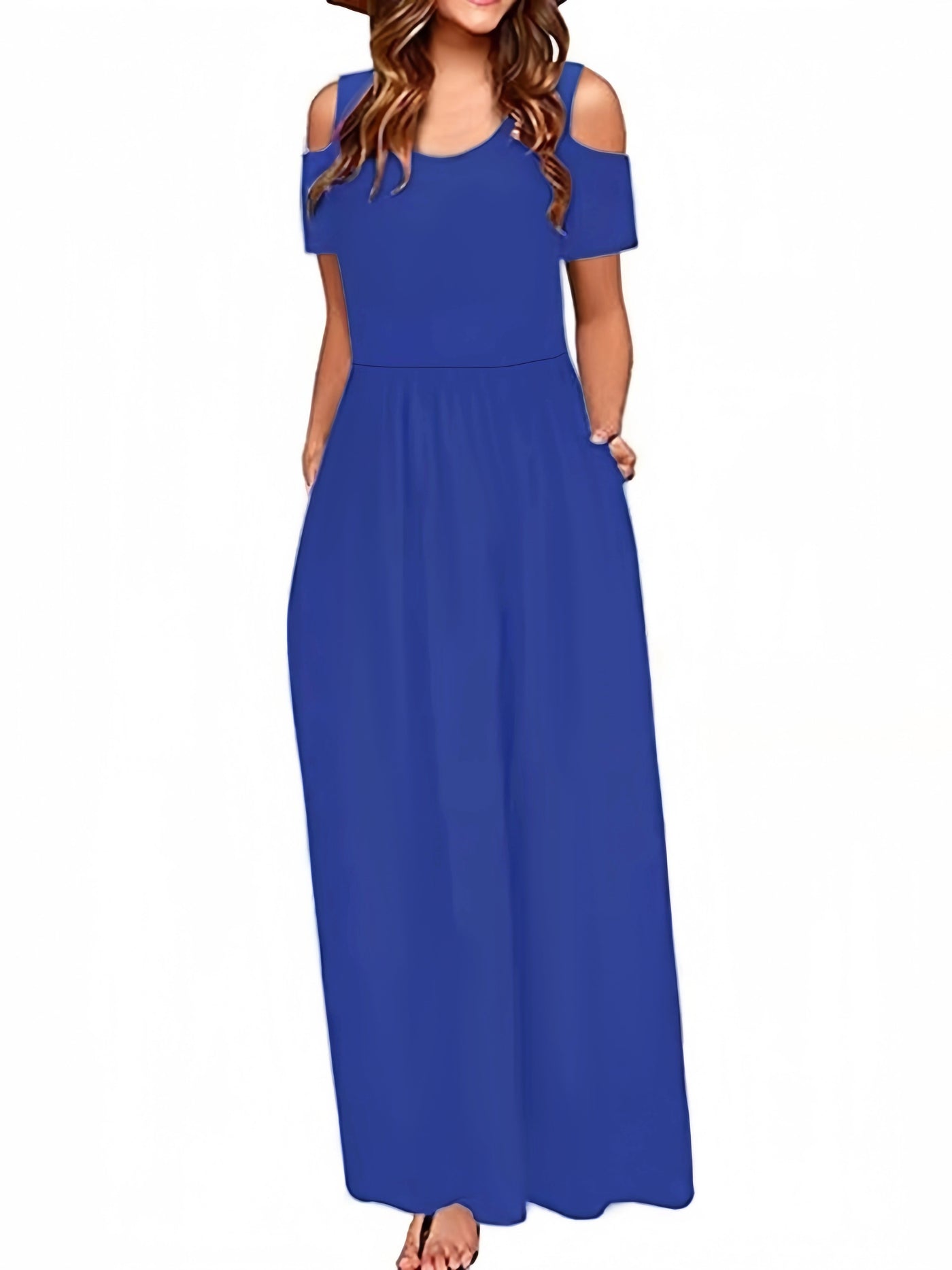 Stylisches Sommer Maxikleid mit offenen Schultern - ärmellos, Rundhalsausschnitt