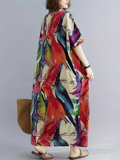 Luftiges Boho-Kaftan-Kleid – Plus Size, V-Ausschnitt, Taschen & Perfekt für Sommer & Urlaub