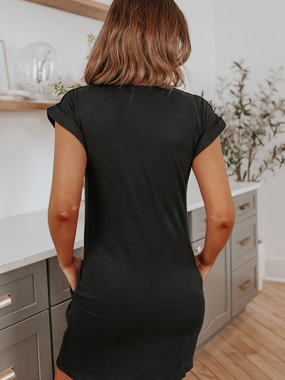 Damen Midikleid für den Alltag mit Fledermausärmeln und praktischen Taschen