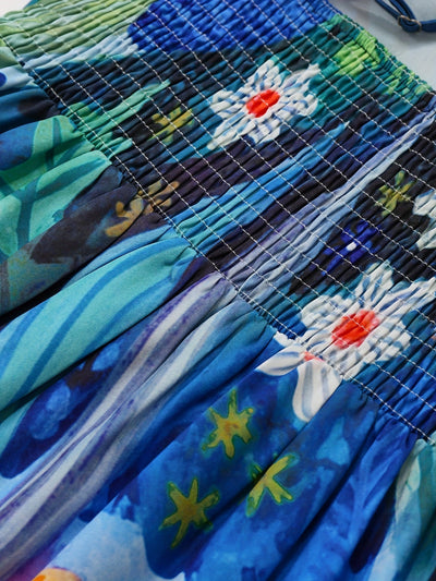 Sommerliches Strand-Maxikleid mit navyblauem Motiv