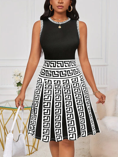 Sommerkleid mit geometrischem Print – ärmellos, elastische A-Linie