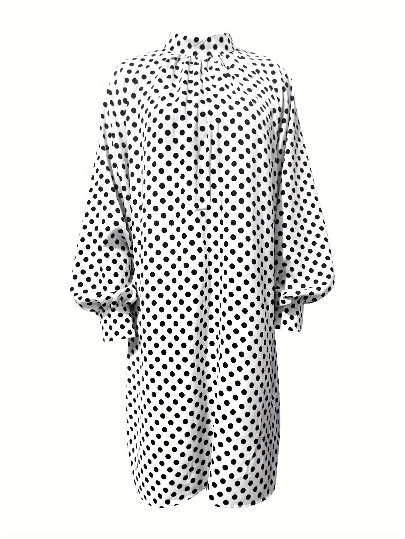 Polka Tupfen Kleid Elegantes Langarm Mini Kleid mit Stehkragen
