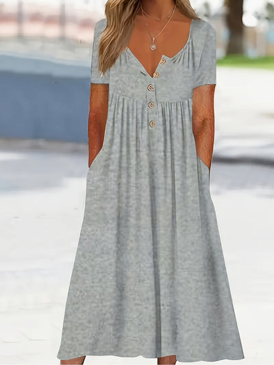 Damen Plus Size Grünes Midi-Kleid mit Taschen