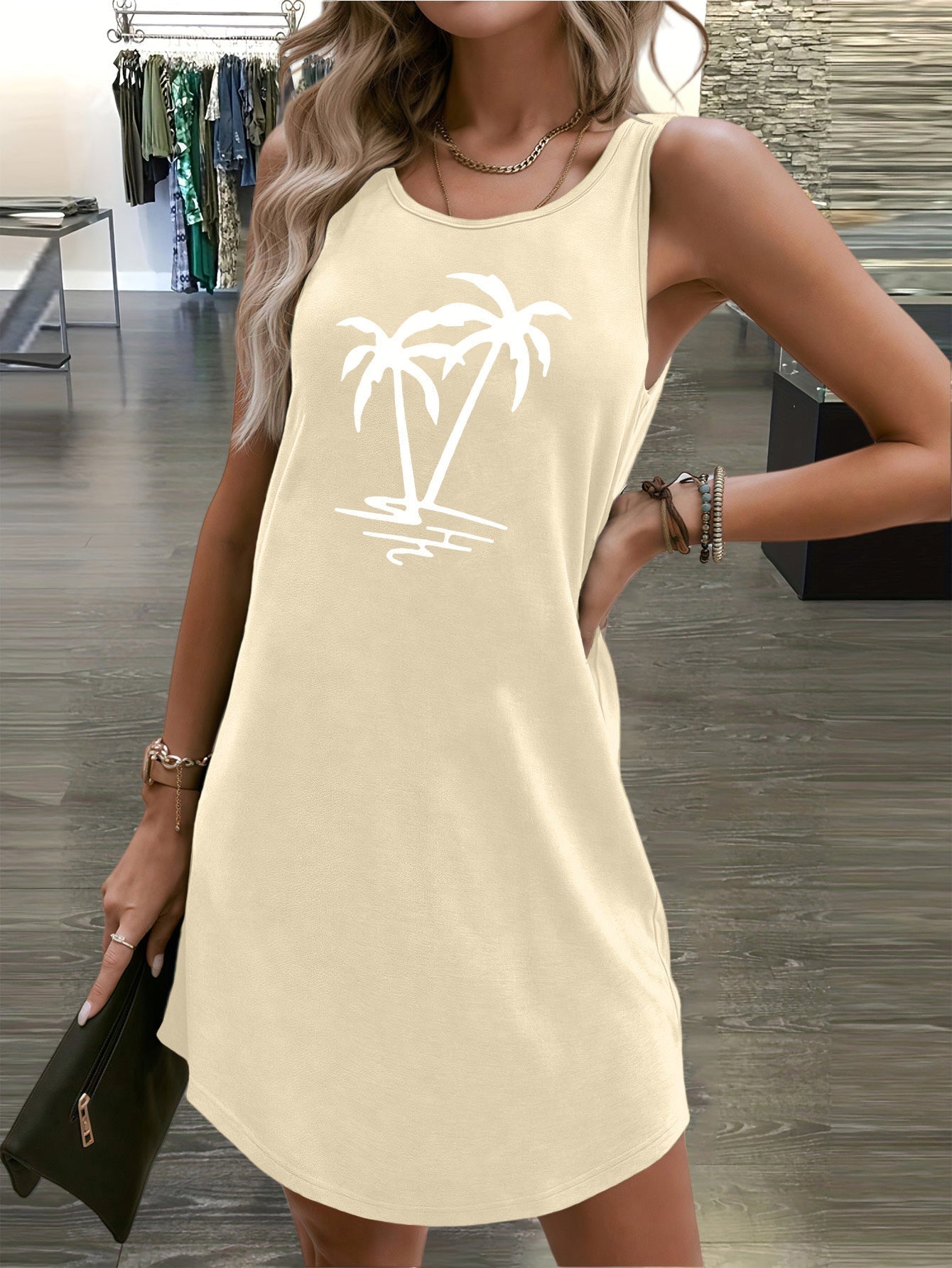 Ärmelloses Damen-Sommerkleid mit Palmen-Print