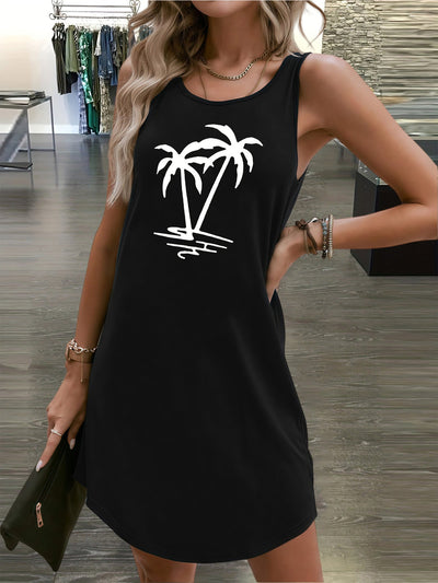 Ärmelloses Damen-Sommerkleid mit Palmen-Print