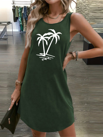 Ärmelloses Damen-Sommerkleid mit Palmen-Print
