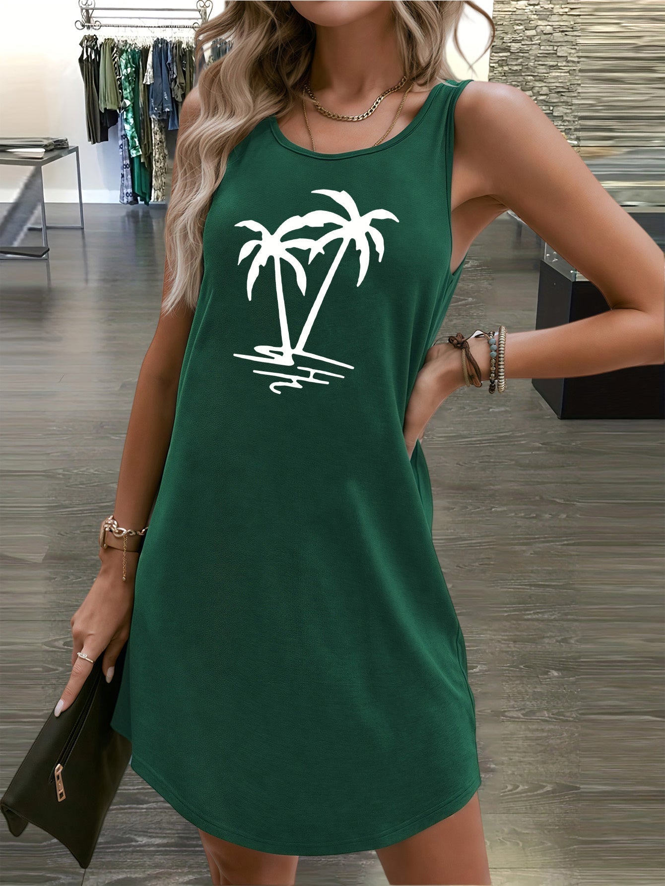 Ärmelloses Damen-Sommerkleid mit Palmen-Print