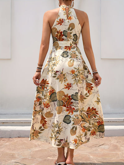 Trägerkleid mit Blumenmuster und Gürtel, Sommerkleid für den Urlaub