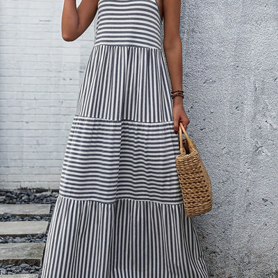 Schwarz-weiß gestreiftes Maxikleid Luftiges Sommerkleid für den Strand