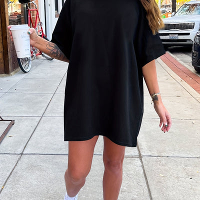 Kurzärmeliges einfarbiges Kleid für Frauen Schwarz Grün