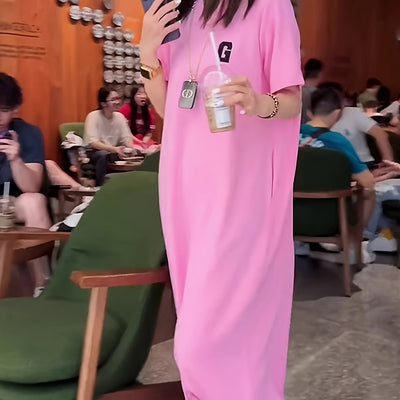 Rosa Kurzarm-T-Shirt-Kleid für den Sommer - Stil und Komfort für den Sommer