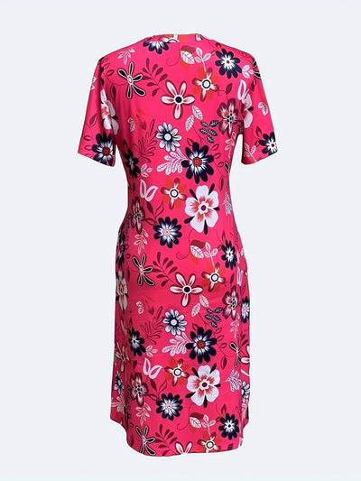 Sommerkleid für Frauen mit rosa Blumentaschen