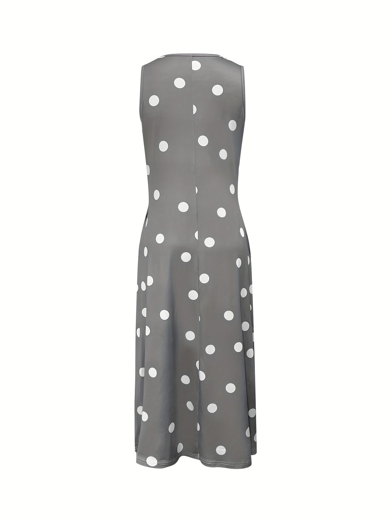 Damen Sommerkleid Polka Dot Langes Ärmelloses Schößchen Bequemes Urlaubskleid