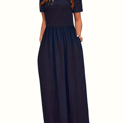 Stylisches Sommer Maxikleid mit offenen Schultern - ärmellos, Rundhalsausschnitt