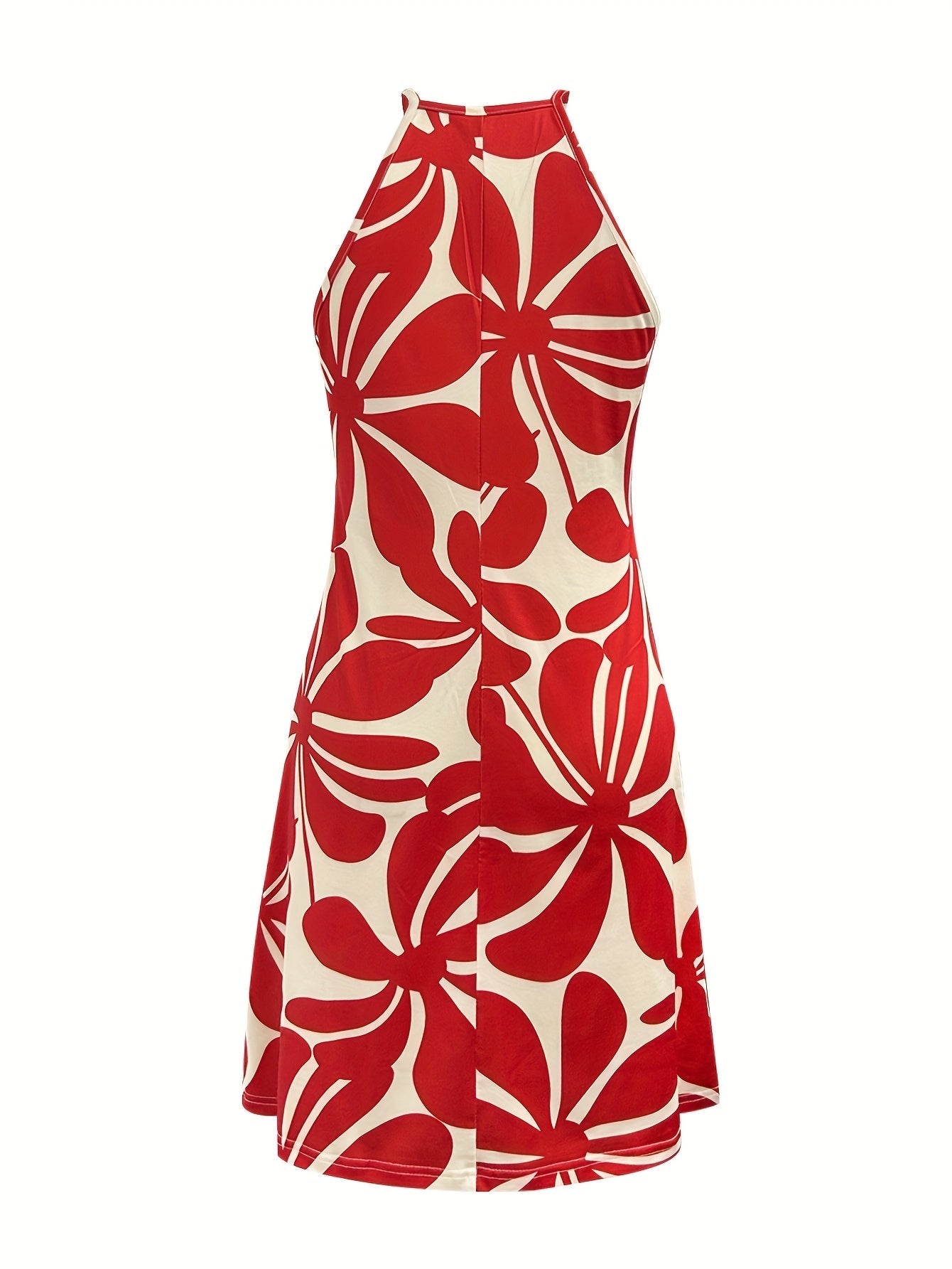 Ärmelloses Damenkleid mit Blumenmuster – Rot-Cremefarben