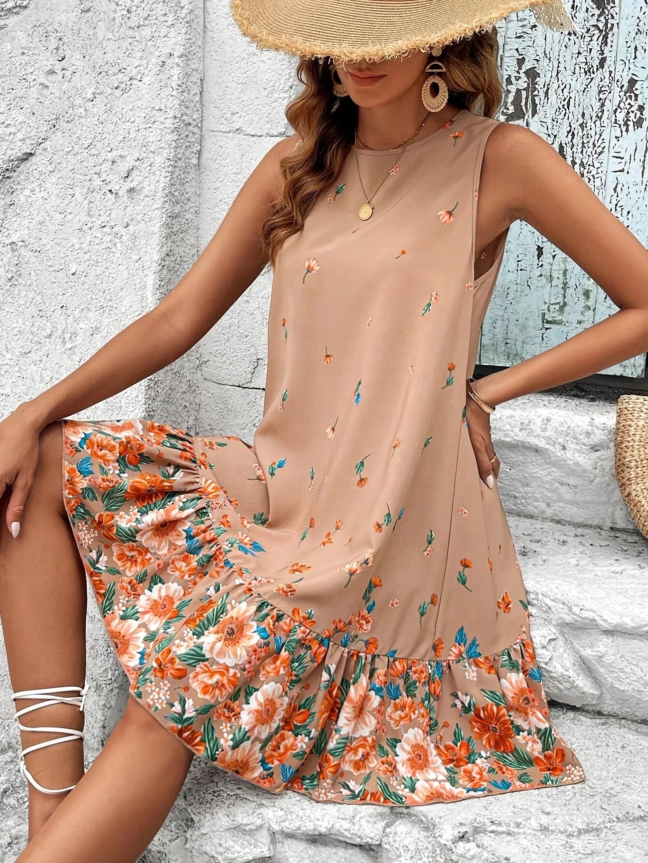 Ärmelloses Sommerkleid mit Blumenmuster – lässig und luftig für Damen