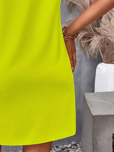 Sommerliche Damen-Tunika in fluoreszierendem Gelb mit kurzen Fledermausärmeln