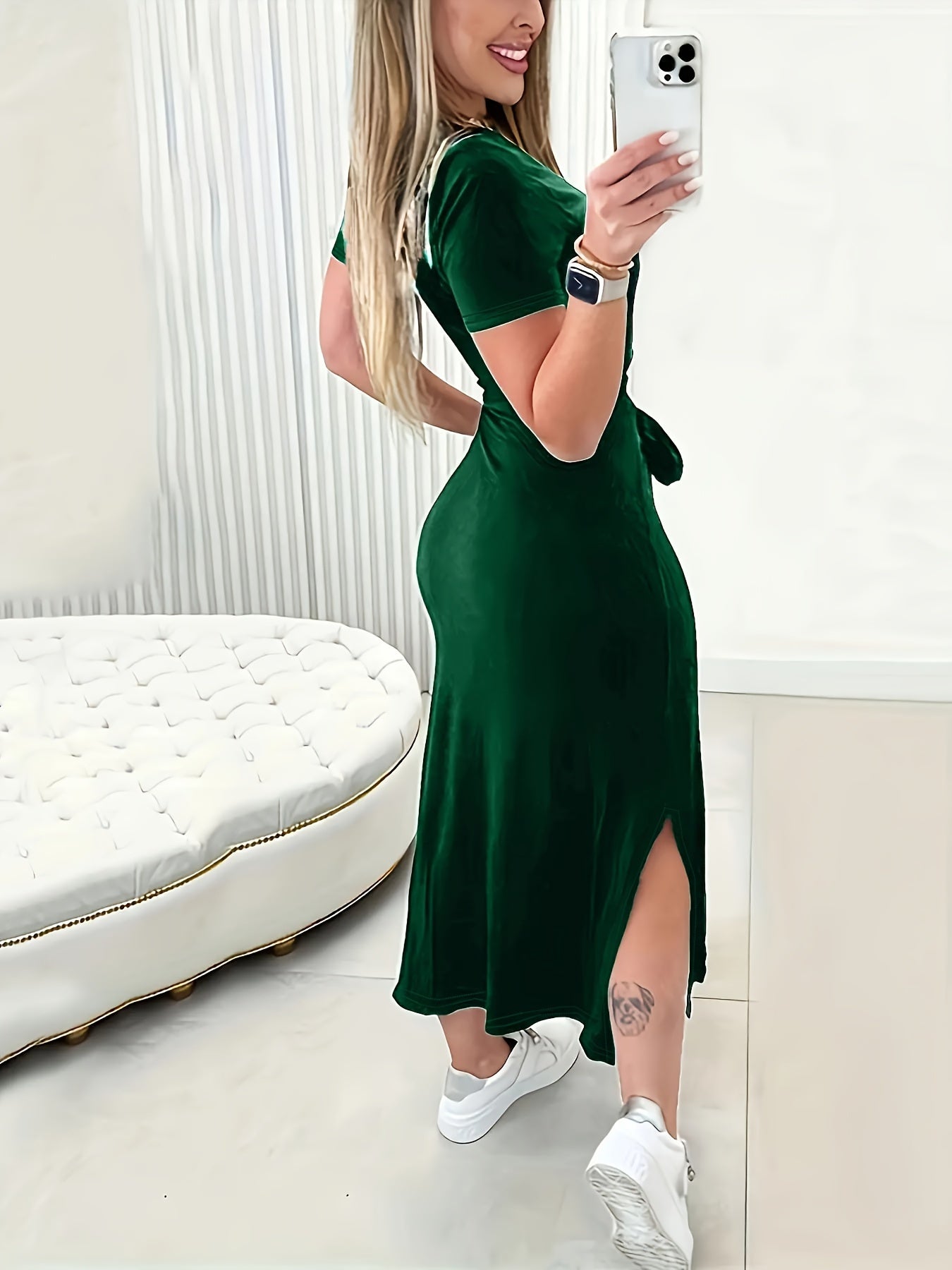 Damen Sommer-Strickkleid – Bunter Patchwork