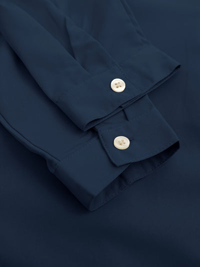 Marineblaues langärmeliges Freizeitkleid mit Knöpfen