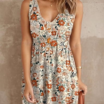 Ärmelloses Freizeitkleid mit Blumenmuster