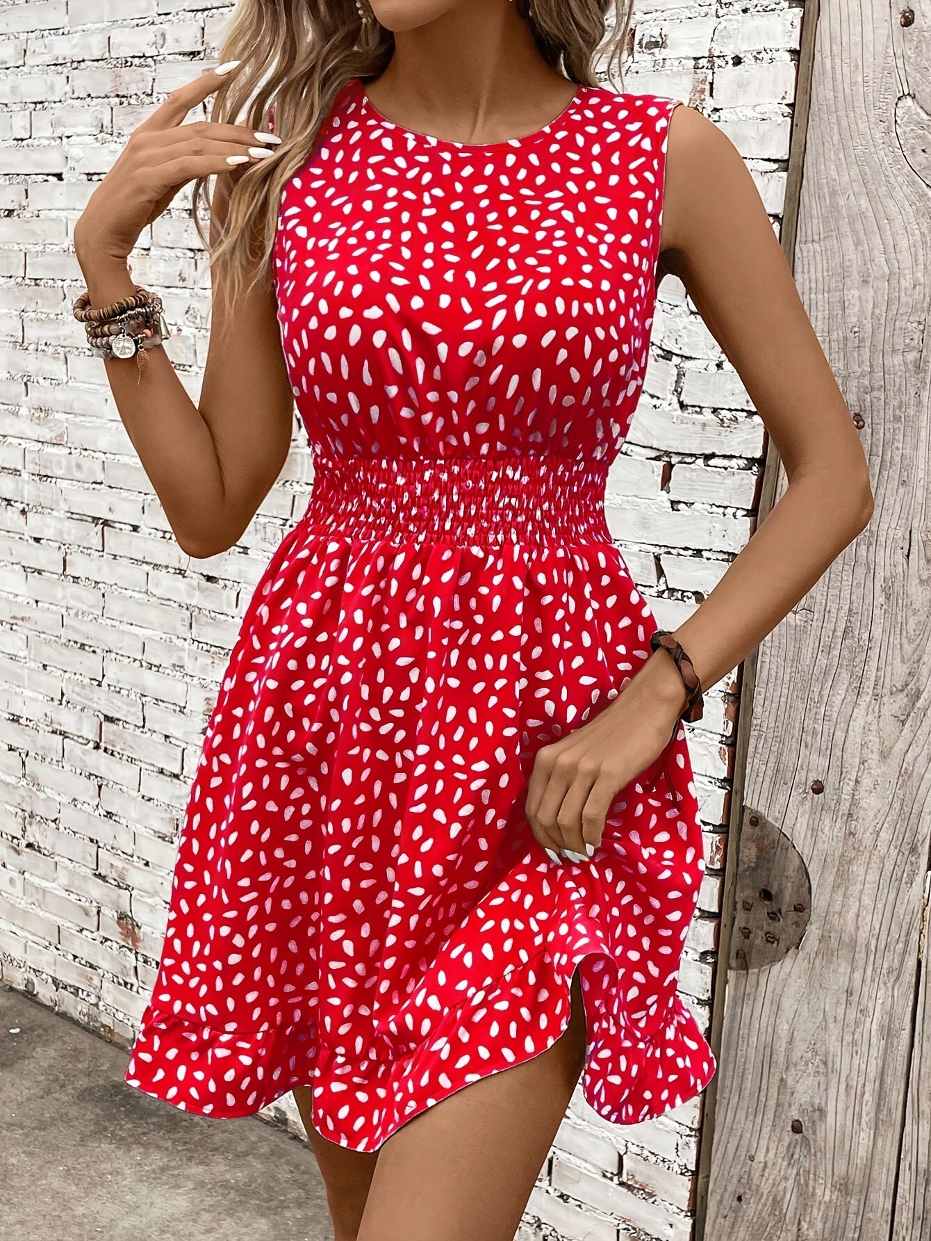 Sommer A-Linien Kleid mit Print und Shirred Taille